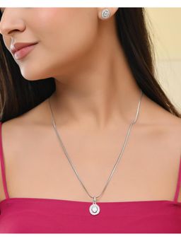 VOJ - Silver Plated Ad-Studded Pendant With Chain And Earrings Set