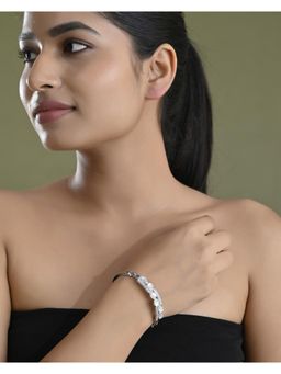 VOJ - Silver Plated Stone Studded Kada Bracelet