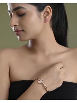 VOJ - Rose Gold Plated Heart Shaped Stone Studded Kada Bracelet