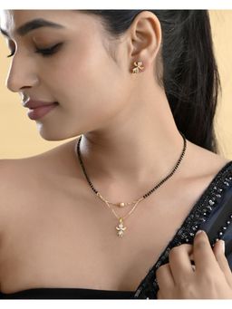 VOJ - Gold Plated Doll Shaped Stone Studded Mangalsutra With Earrings Set