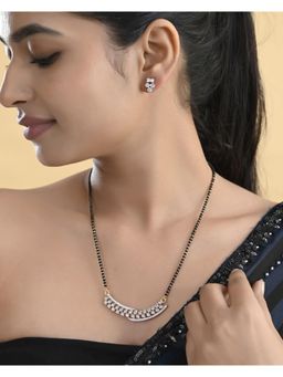 VOJ - Silver Toned Ad Stone Studded Designer Mangalsutra Set