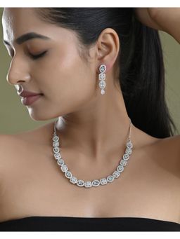 VOJ - Silver Plated Mint Green Stone Ad Jewellery Set