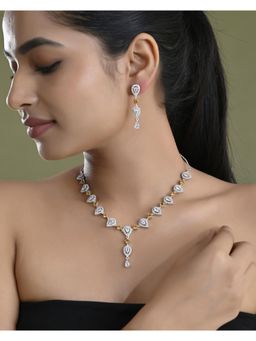 VOJ - Silver Plated Yellow Stone Tear Drop Shaped Ad Jewellery Set