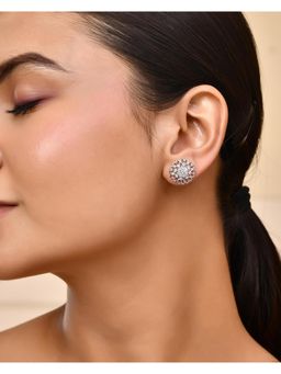 VOJ - Silver Plated Ad-Studded Flower Shape Stud Earrings