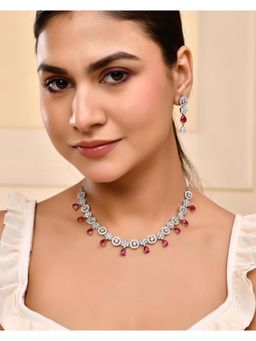 VOJ - Silver Plated Ad Studded Circular Shape Jewellery Set