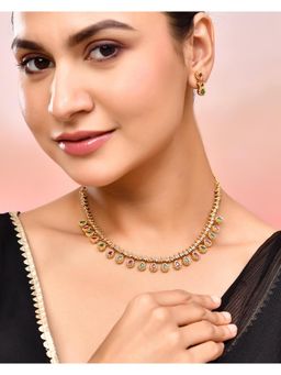 VOJ - Gold Toned Ad Stone Studded Classic Jewellery Set
