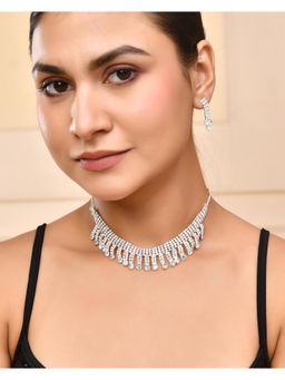 VOJ - Silver Plated Cz Stone Studded Necklace Set