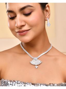 VOJ - Silver Plated Cz Stone Studded Designer Jewellery Set