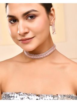 VOJ - Rose Gold-Plated Artificial Stones Studded Choker Jewellery Set