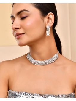 VOJ - Silver-Plated Artificial Stones Studded Choker Jewellery Set