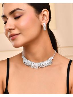VOJ - Silver-Plated Stones Studded Jewellery Set