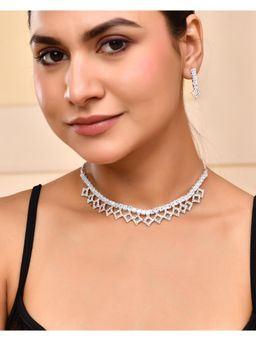 VOJ - Silver-Plated Stones Studded Geometrical Jewellery Set