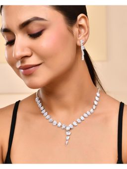 VOJ - Silver Plated Artificial Stone Studded Necklace Set