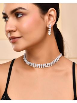 VOJ - Silver Plated Cz Stones Studded Necklace Set