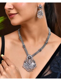 VOJ - Oxidized Silver-Plated Artificial Beaded Long Jewellery Set