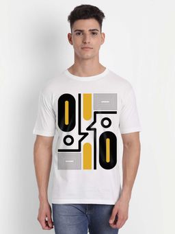 THREADCURRY - Pattern Men White Printed Crew Neck T-Shirt