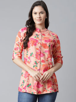 Divena - Rayon Peach Floral Print Top