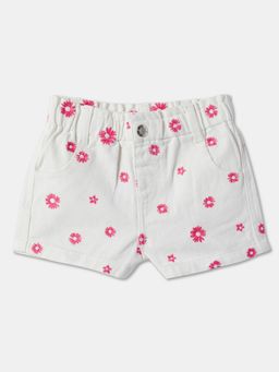 R&B - White Cotton Floral Shorts