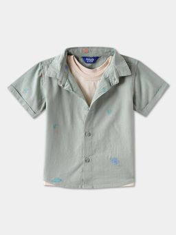 R&B - Green Cotton Embroidered Shirt With T-Shirt