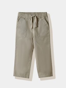 R&B - Beige Cotton Solid Trouser