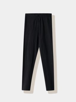 R&B - Black Cotton Blend Solid Leggings