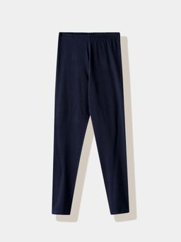 R&B - Navy Blue Cotton Blend Solid Leggings