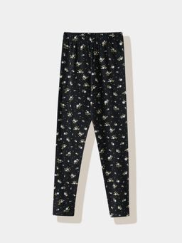 R&B - Black Cotton Blend Floral Leggings