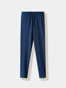 R&B - Navy Blue Cotton Blend Floral Leggings