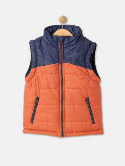 R&B - Orange Polyester Colorblock Puffer Jacket