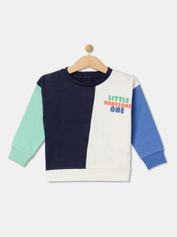 R&B - Navy Blue Cotton Colorblock Sweatshirt