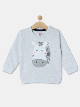 R&B - Grey Cotton Embroidered Sweatshirt