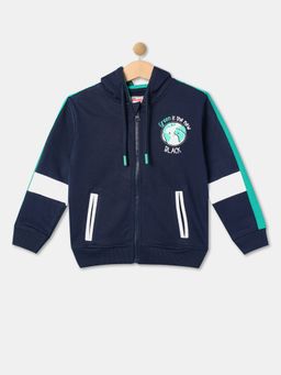 R&B - Navy Blue Cotton Printed Hoodie