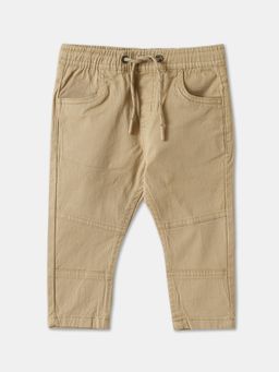 R&B - Beige Cotton Solid Trouser