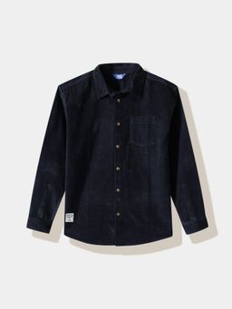 R&B - Navy Blue Cotton Solid Shirt