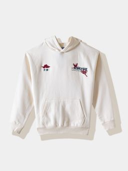 R&B - Beige Cotton Blend Graphic Hoodie
