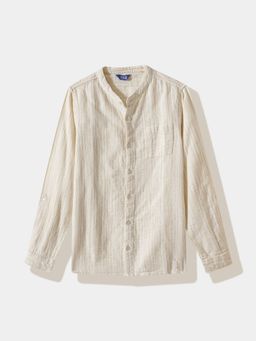 R&B - Beige Cotton Self Design Shirt
