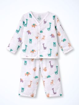 The Boo Boo Club - White Muslin Printed Shirt With Pyjama