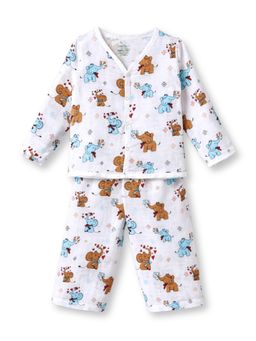 The Boo Boo Club - White Muslin Printed Shirt With Pyjama