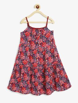 Campana - Maroon Rayon Floral Dress