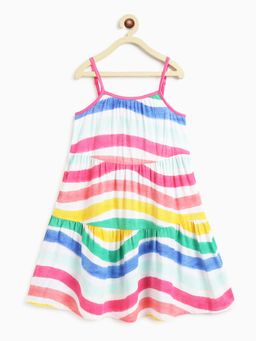 Campana - White Rayon Stripes Dress