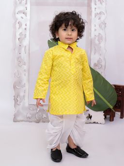 KID1 - Yellow Cotton Embroidered Kurta With Dhoti