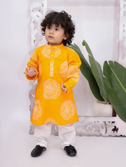 KID1 - Orange Cotton Printed Kurta With Pyjama