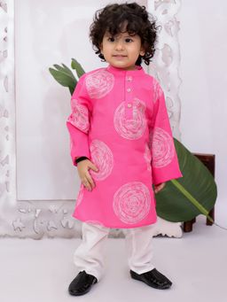KID1 - Pink Cotton Printed Kurta With Pyjama