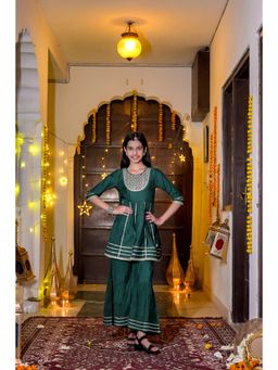 Misbis - Green Silk Embroidered Kurta With Sharara