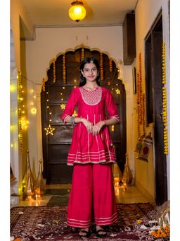 Misbis - Pink Silk Embroidered Kurta With Sharara