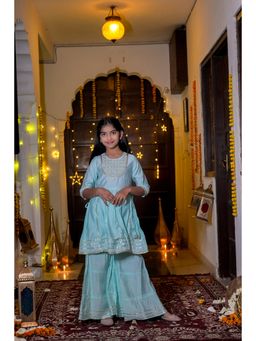 Misbis - Blue Silk Embroidered Kurta With Sharara