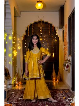 Misbis - Yellow Silk Embroidered Kurta With Sharara