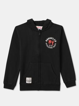 R&B - Black Cotton Typography Hoodie