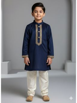THE WISHING CLOSET - Blue Velvet Solid Kurta With Pyjama