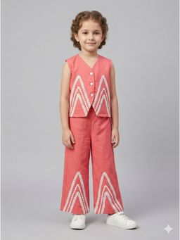 THE WISHING CLOSET - Pink Cotton Woven Waistcoat With Pant